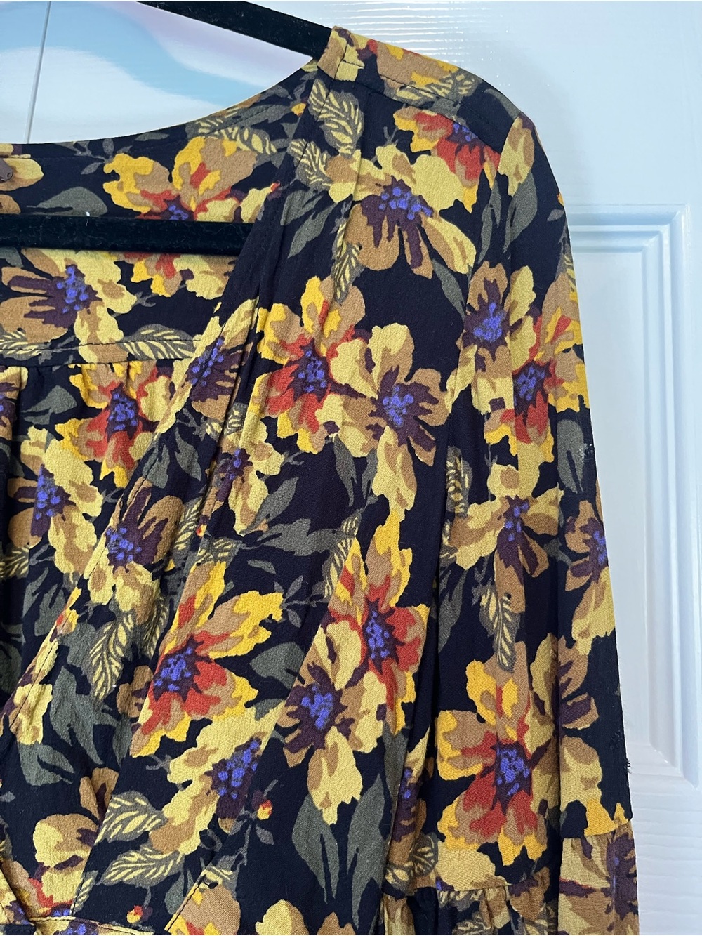 Free People Autumn Floral V Neck Peplum Button Blouse Size 2 Boho Whimsy - Picture 7 of 7